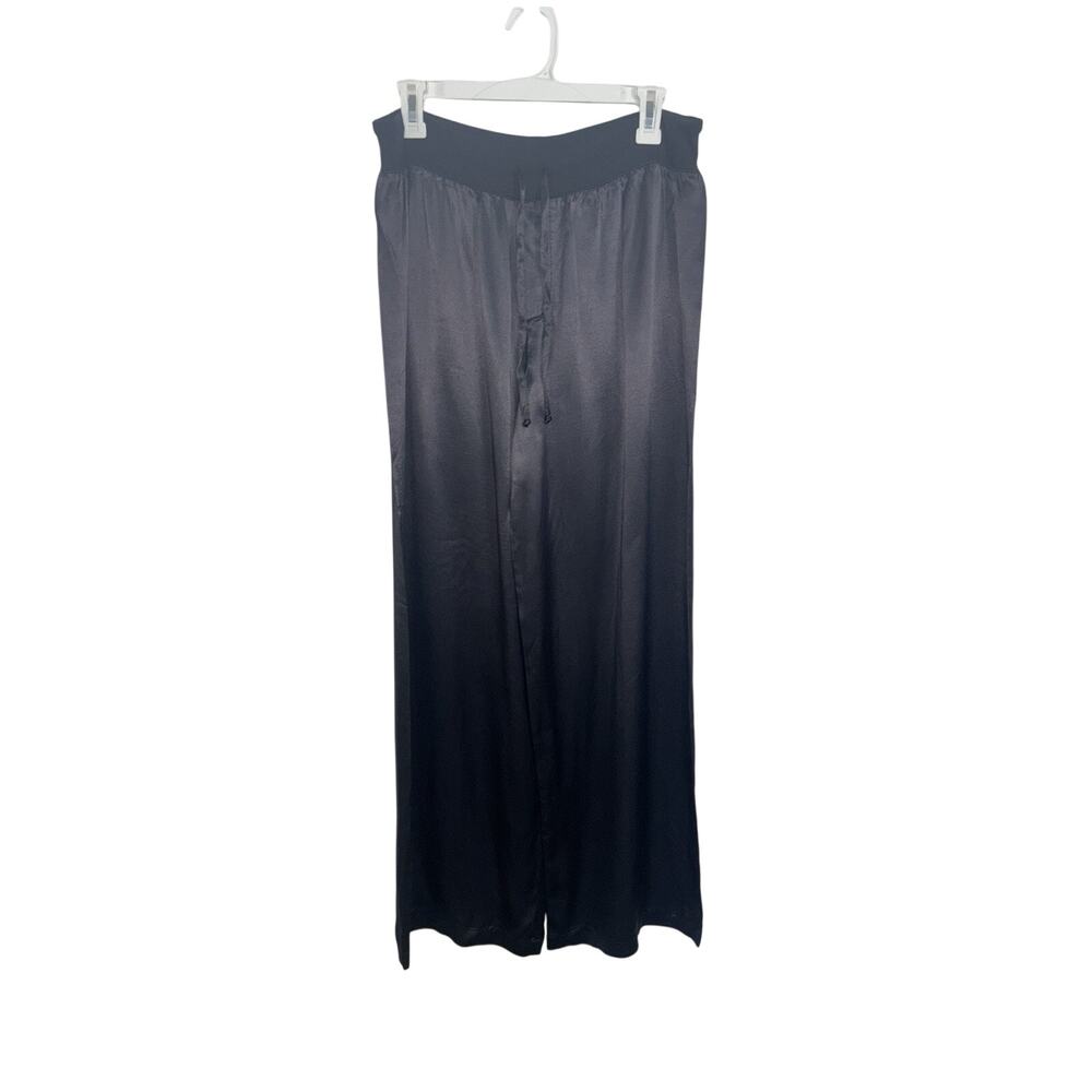 PJ Harlow Black Jolie Wide Leg Satin Pajama Pants Large USA Made Comfy